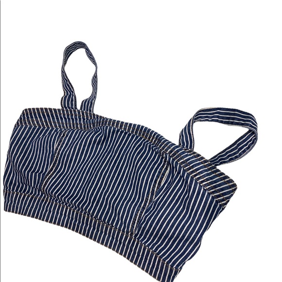 FOREVER 21 Striped Denim Crop Top and Wide Leg Jean 2 Piece Set Size Sma… - Picture 10 of 15